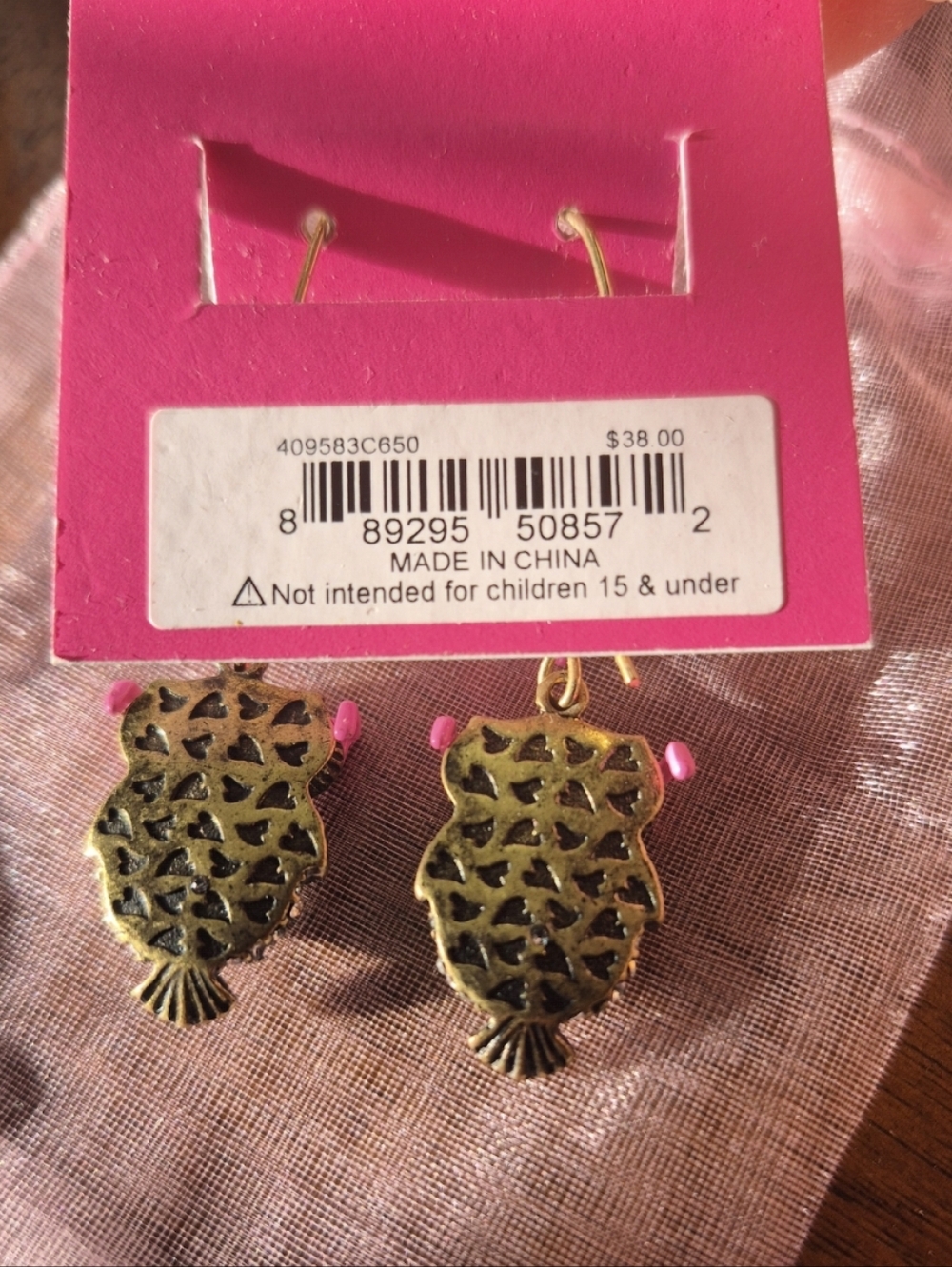 Betsey Johnson "Back To Cool" Owl Clock Dangle Earrings - Picture 3 of 3